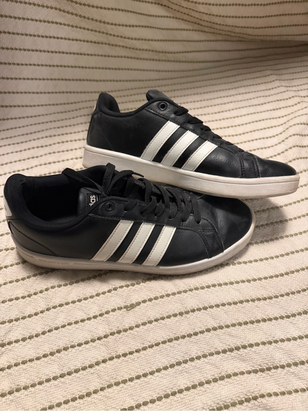 Adidas Women’s Black Leather Low-Top Sneakers with White Stripes